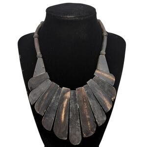 Vintage Fashion Hand-Carved Horn Statement Bib Necklace - Tribal Boho Style